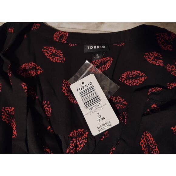 Torrid Georgette Leopard Lips Peasant Blouse Size 3X NWT - Picture 6 of 6